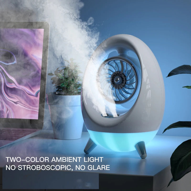 Egg Shape Ice Fog Cooling Fan Desktop USB 2000mAh Desktop Air Circulating Sprayer Fan Portable Humidifier Fan With LED Lights