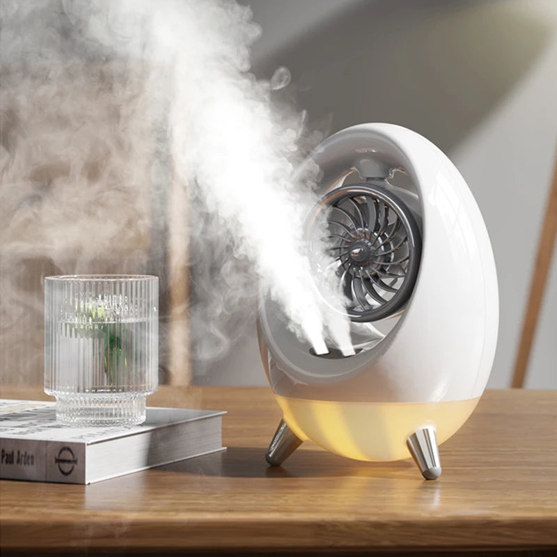 Egg Shape Ice Fog Cooling Fan Desktop USB 2000mAh Desktop Air Circulating Sprayer Fan Portable Humidifier Fan With LED Lights