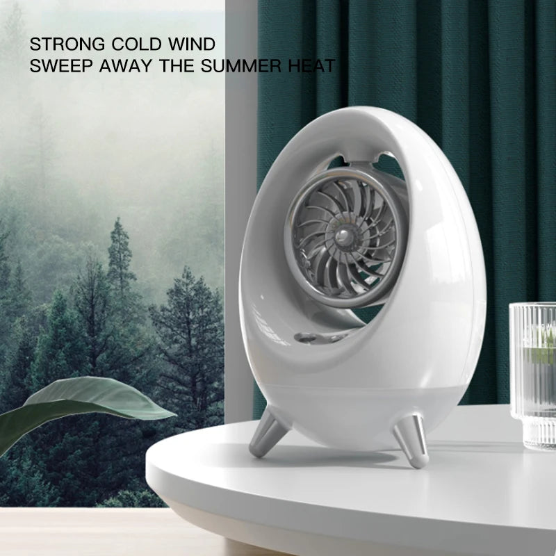 Egg Shape Ice Fog Cooling Fan Desktop USB 2000mAh Desktop Air Circulating Sprayer Fan Portable Humidifier Fan With LED Lights