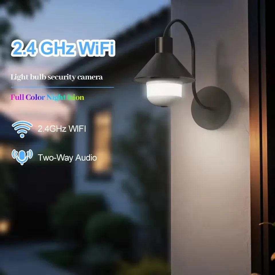 3MP PTZ Light Bulb Camera V380 Pro APP Floodlight Wireless WiFi 360 Degree Fisheye Panoramic Light Bulb CCTV Security Camera