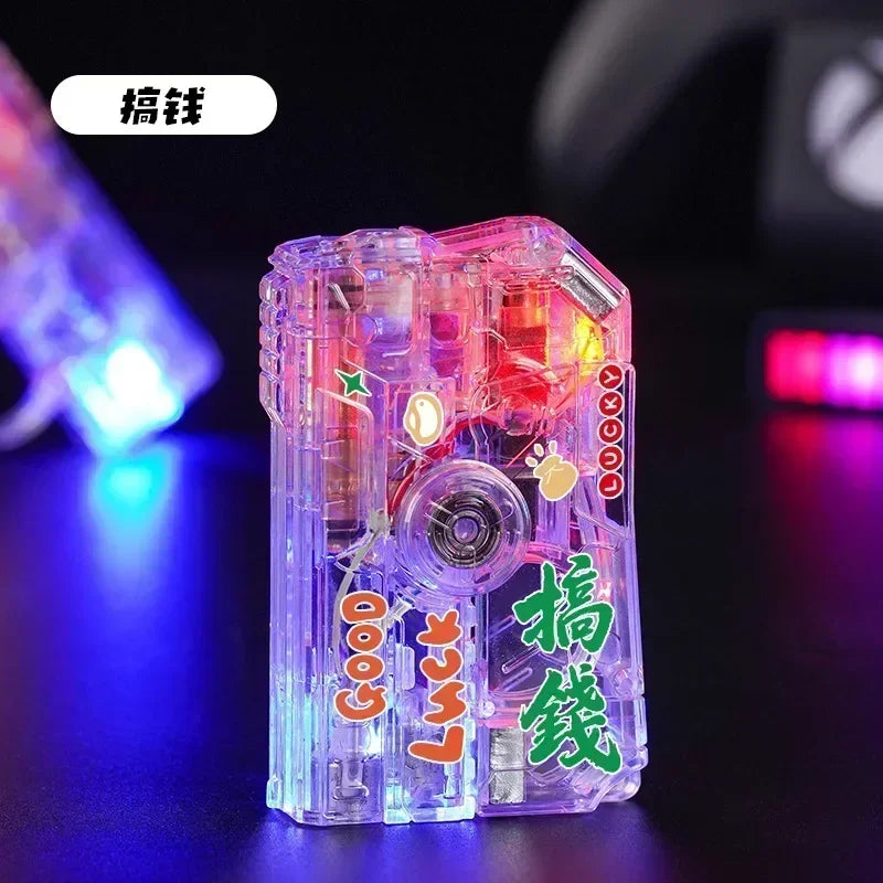 2025 New Creative Luminous Transparent Gyroscope Lighter 2-in-1 Folding Rotating Decompression Windproof Lighter Men's Gift