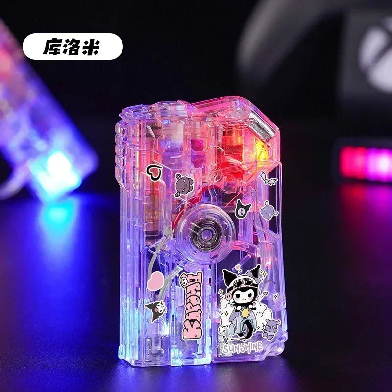 2025 New Creative Luminous Transparent Gyroscope Lighter 2-in-1 Folding Rotating Decompression Windproof Lighter Men's Gift