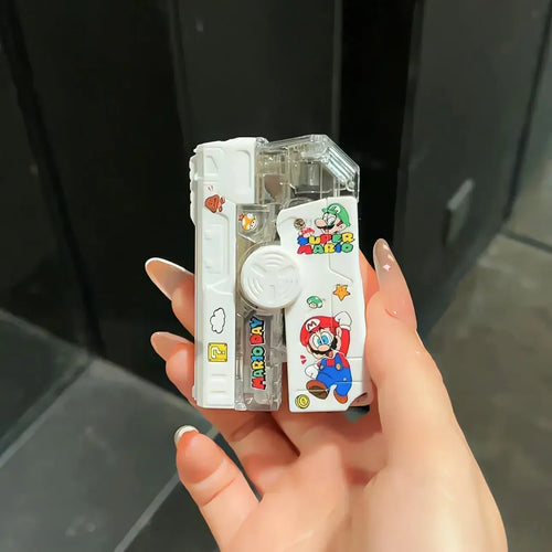2025 New Creative Luminous Transparent Gyroscope Lighter 2-in-1 Folding Rotating Decompression Windproof Lighter Men's Gift