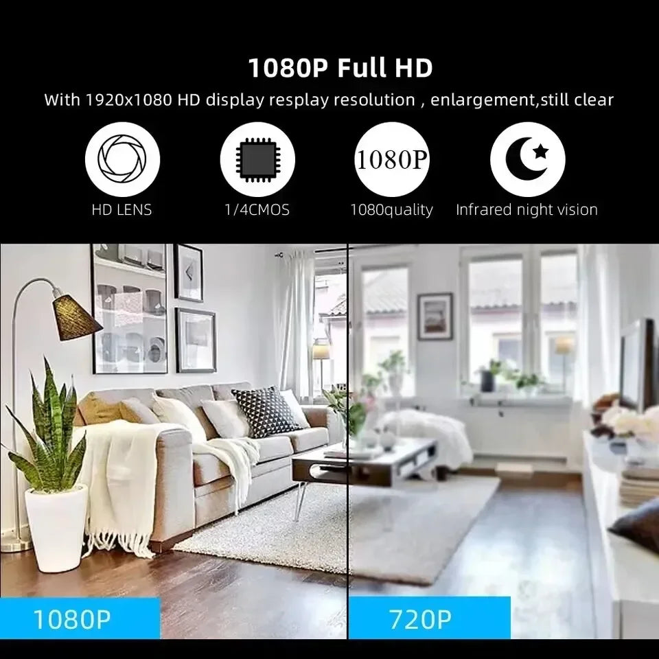 1080P Mini Wifi Camera Battery Operated Small Wireless Cam 360 Degree Horizontal Rotation Security System Mobile Fhone Monitorin