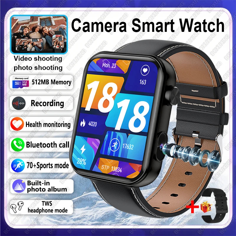 2025 New Camera Smart Watch Men Women Photos Record Video Health Monitor Sports Fitness Waterproof BT Call Recording Smart Watch