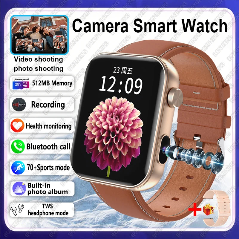 2025 New Camera Smart Watch Men Women Photos Record Video Health Monitor Sports Fitness Waterproof BT Call Recording Smart Watch