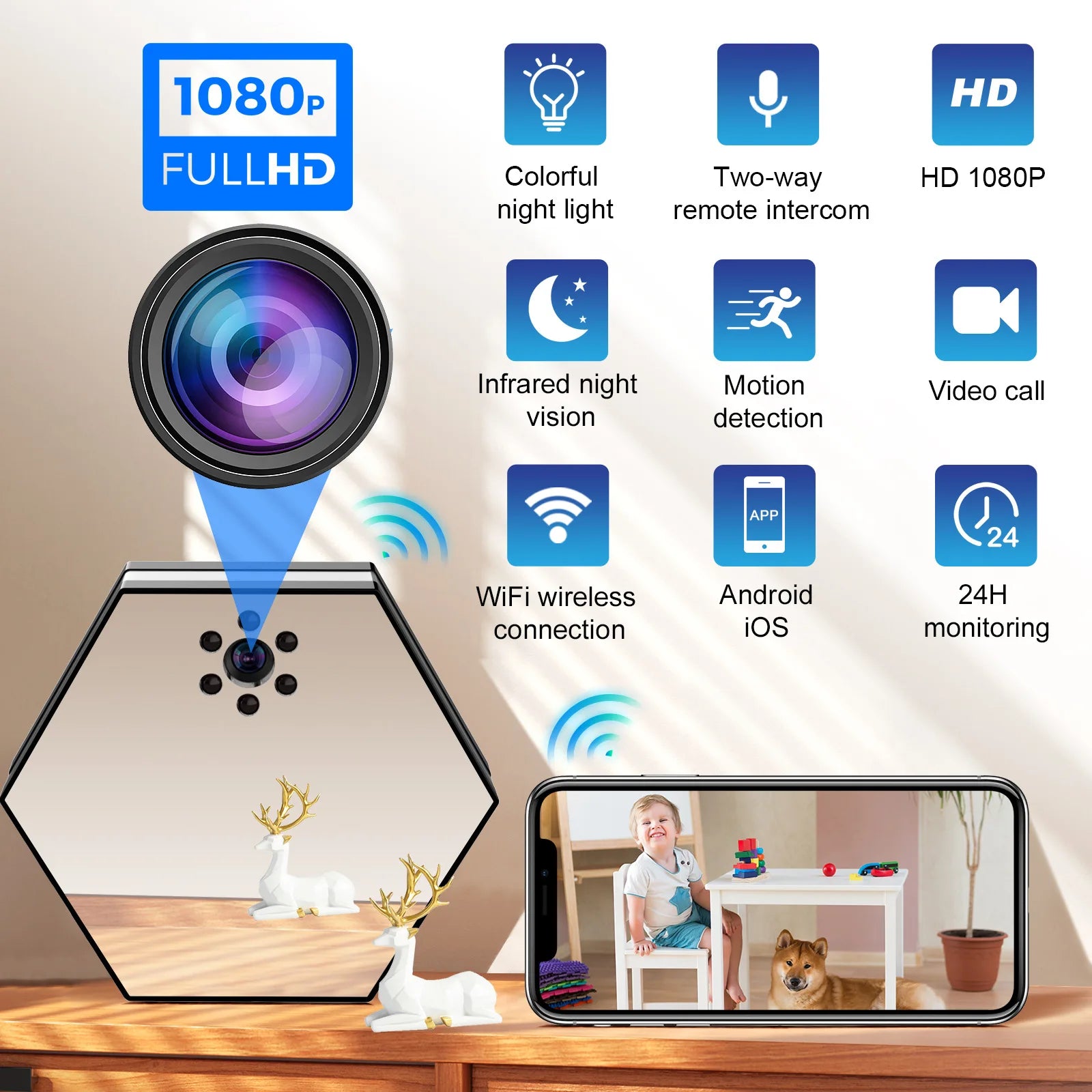 130° PTZ Alarm Clock Mini Cam Full Aluminum Alloy Digital Clock Cameras 1080P Wireles WiFi IR Night Vision Camcorder Recorder