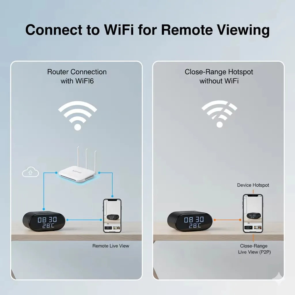 5-in-1 Mini WiFi Camera with Wireless Charger 4K UHD Smart Alarm Clock Cameras with 32GB SD Card Temperature Display Camcorders