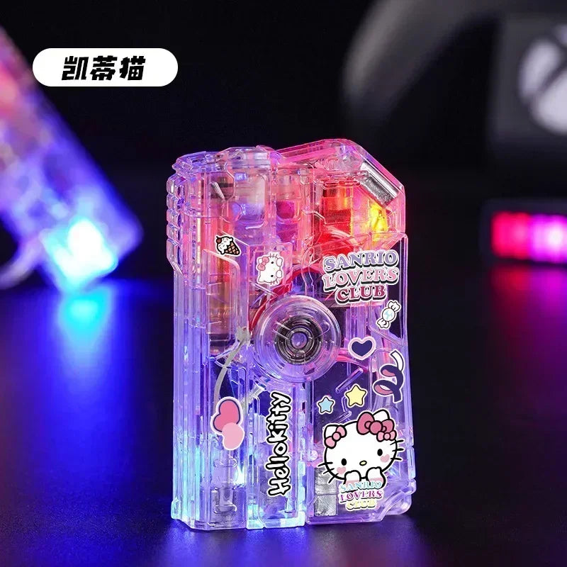 2025 New Creative Luminous Transparent Gyroscope Lighter 2-in-1 Folding Rotating Decompression Windproof Lighter Men's Gift