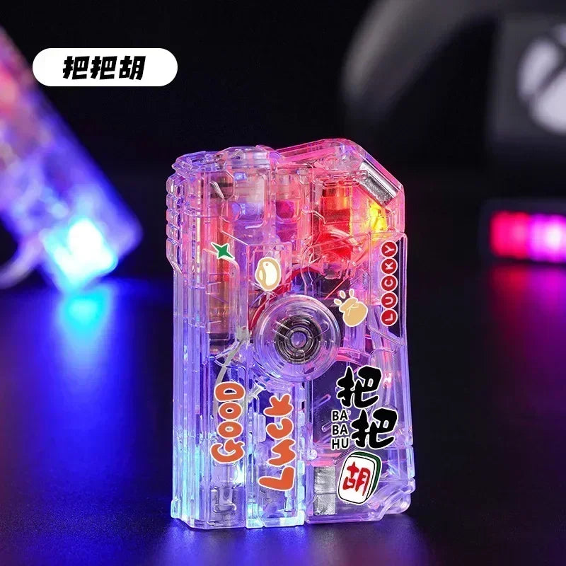 2025 New Creative Luminous Transparent Gyroscope Lighter 2-in-1 Folding Rotating Decompression Windproof Lighter Men's Gift