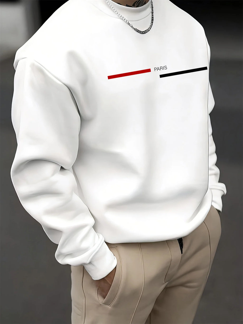 Men's autumn and winter fashionable casual loose Paris letter graphic printed long sleeved round neck sweatshirt
