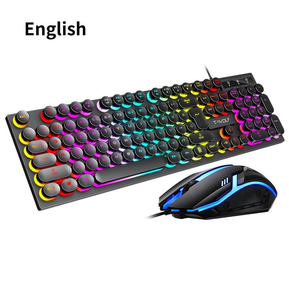 TF270 Wired Keyboard Mouse Combos Cool Backlight Effect 104 Keys Multimedia Function Punk Keyboard Optical Engine Mouse for PC