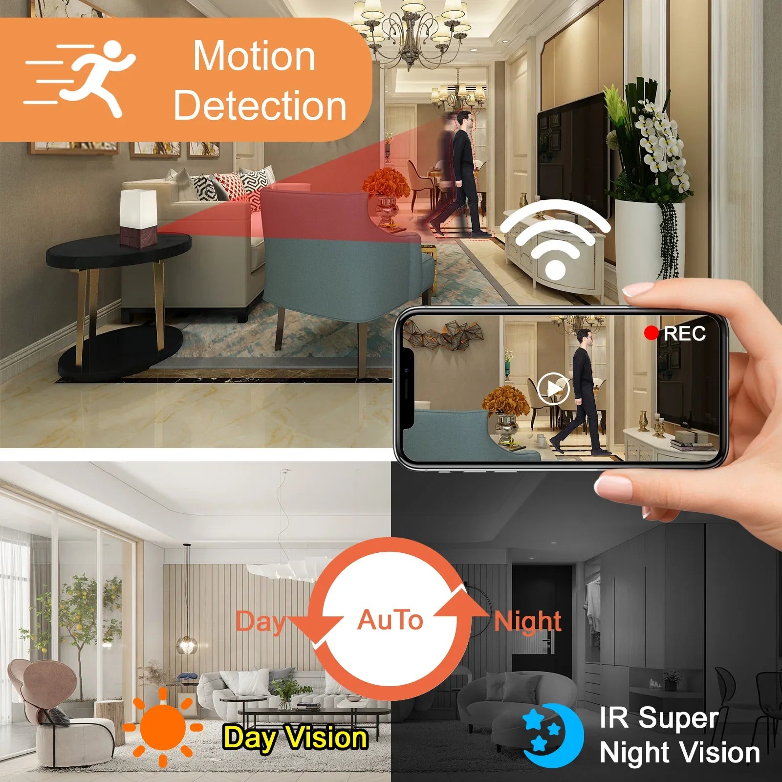 Mini Wireless Camera 4K HD WiFi Security Nanny with RGB Night Light 130° Wide Vision Motion Detection Real Time Rec Baby Monitor