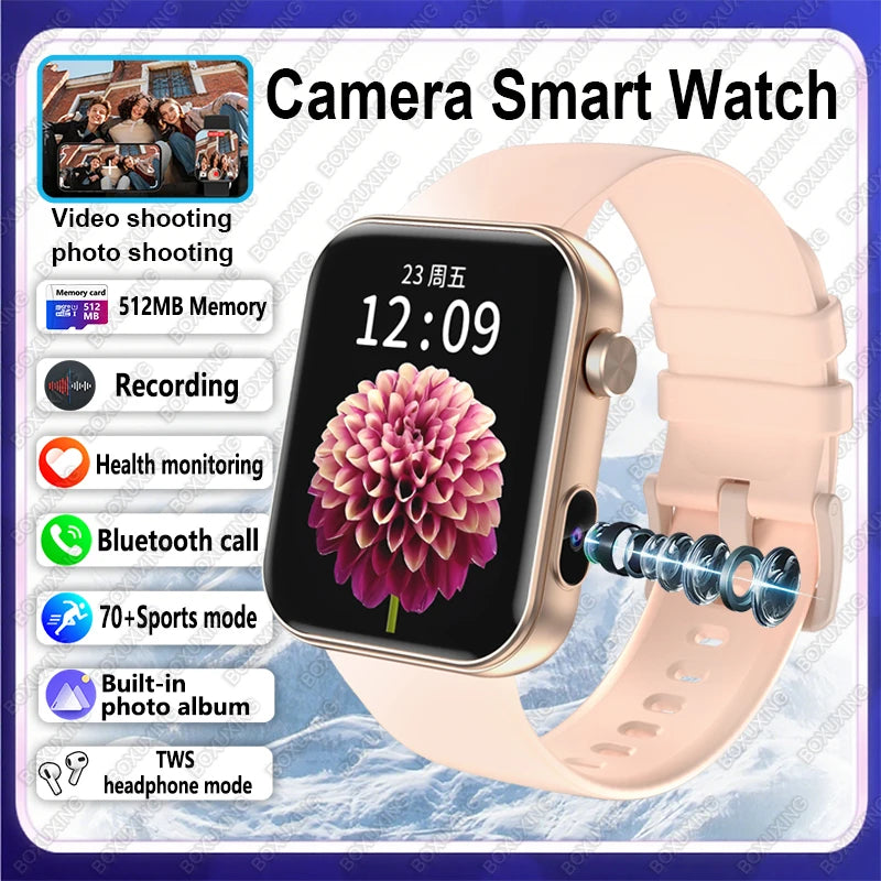 2025 New Camera Smart Watch Men Women Photos Record Video Health Monitor Sports Fitness Waterproof BT Call Recording Smart Watch