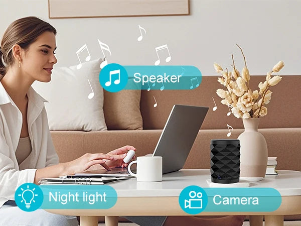 1080P HD Mini Wifi Camera with Bluetooth Speaker Home Security Surveillance System Two-way Talk Night Vision Colorful Lights