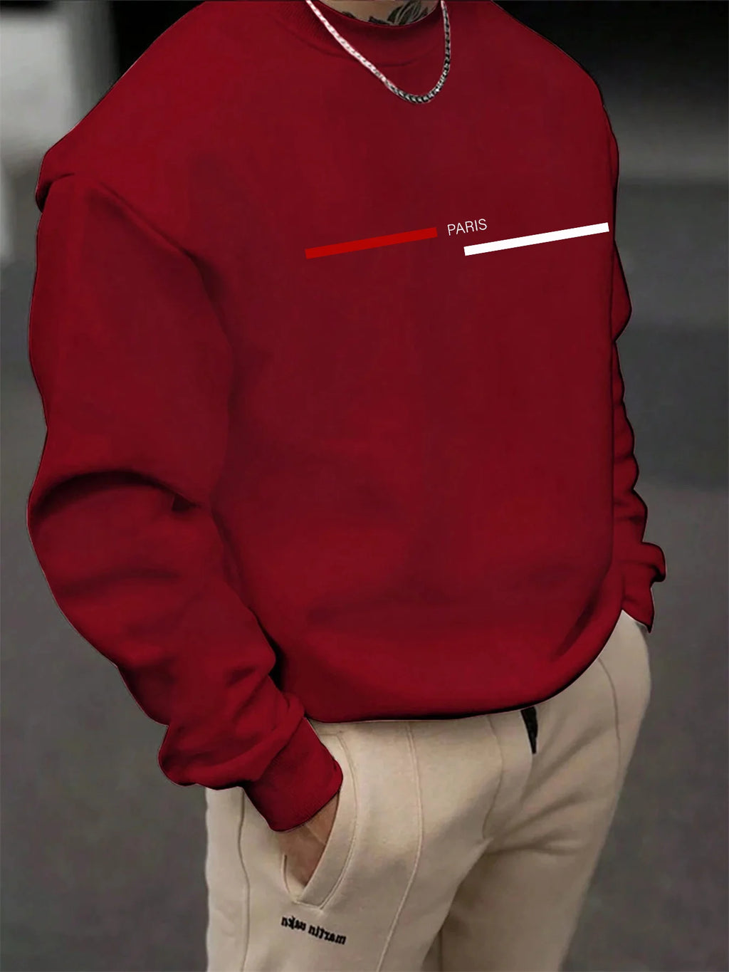 Men's autumn and winter fashionable casual loose Paris letter graphic printed long sleeved round neck sweatshirt