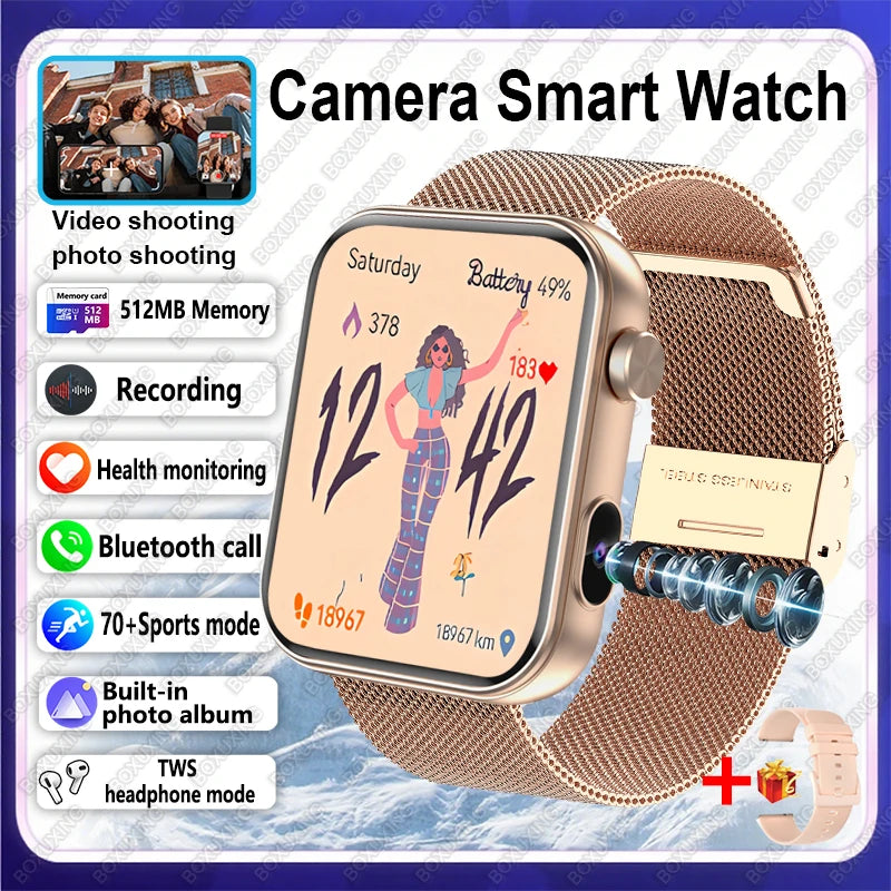 2025 New Camera Smart Watch Men Women Photos Record Video Health Monitor Sports Fitness Waterproof BT Call Recording Smart Watch