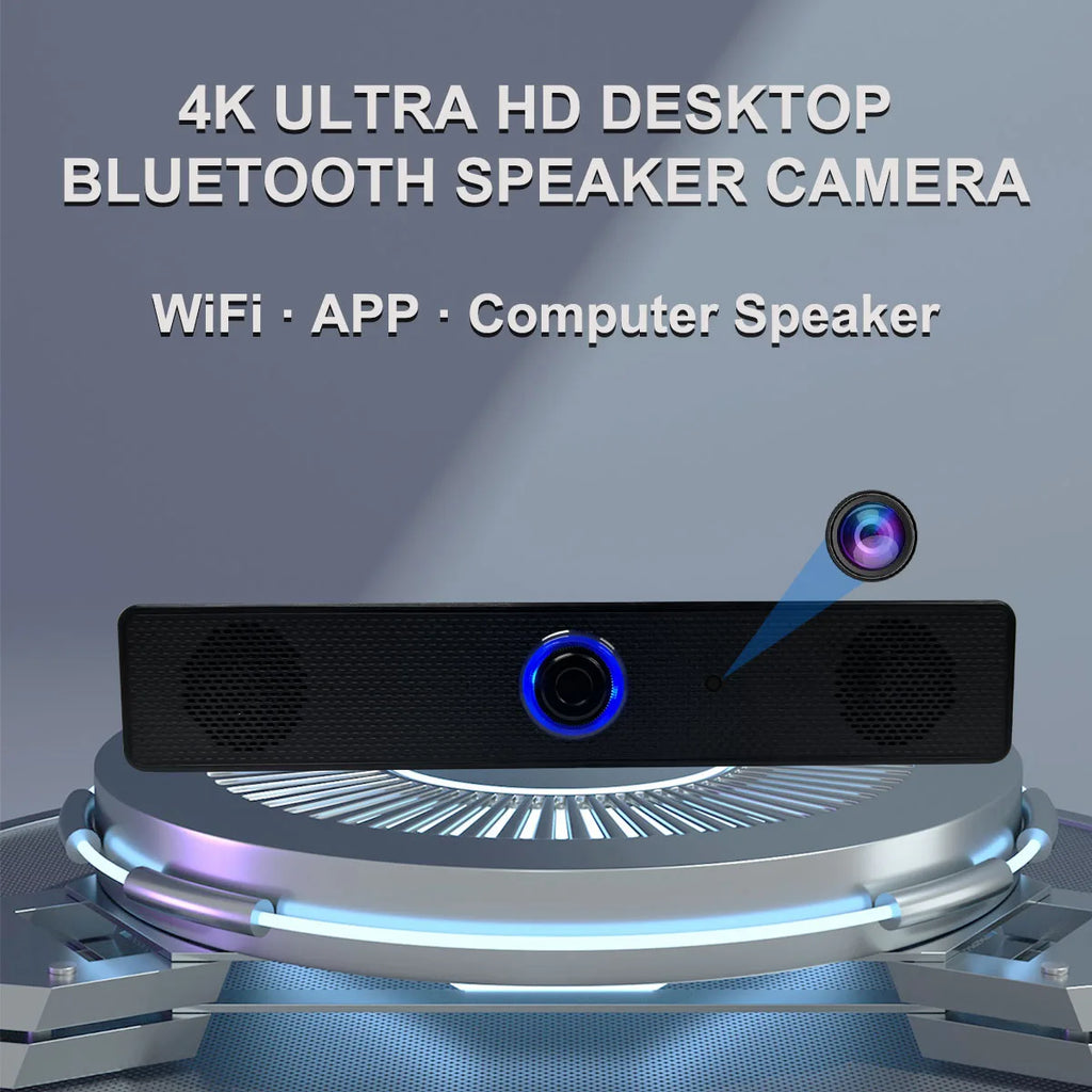 4K WiFi Desktop Bluetooth Speaker Camera – Motion Detection, Remote Viewing, Loop Recording, Home Office Surveillance Monitor
