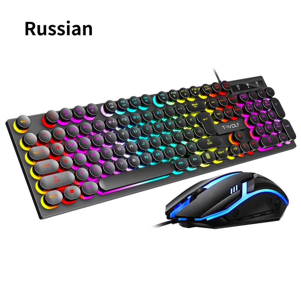 TF270 Wired Keyboard Mouse Combos Cool Backlight Effect 104 Keys Multimedia Function Punk Keyboard Optical Engine Mouse for PC