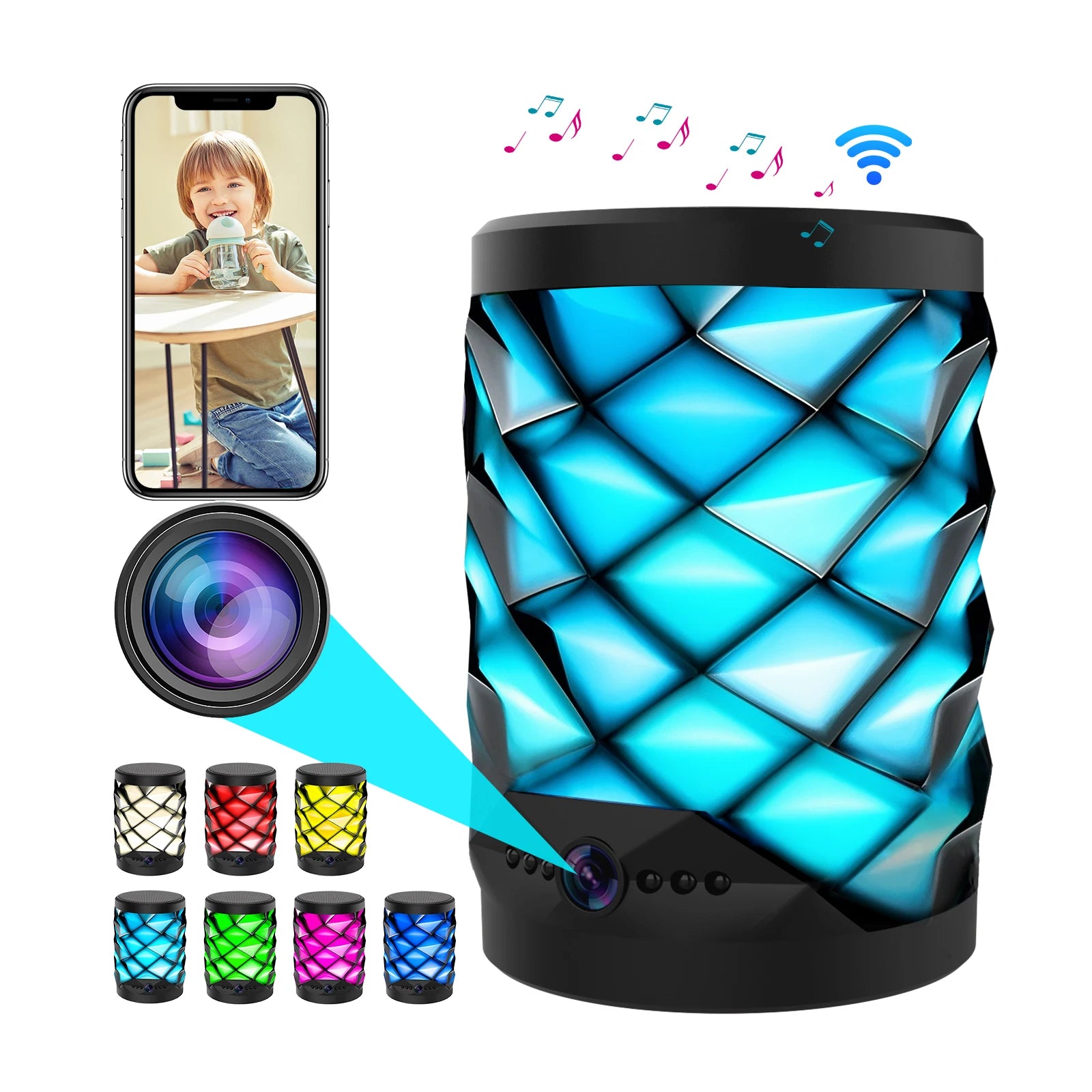 1080P HD Mini Wifi Camera with Bluetooth Speaker Home Security Surveillance System Two-way Talk Night Vision Colorful Lights