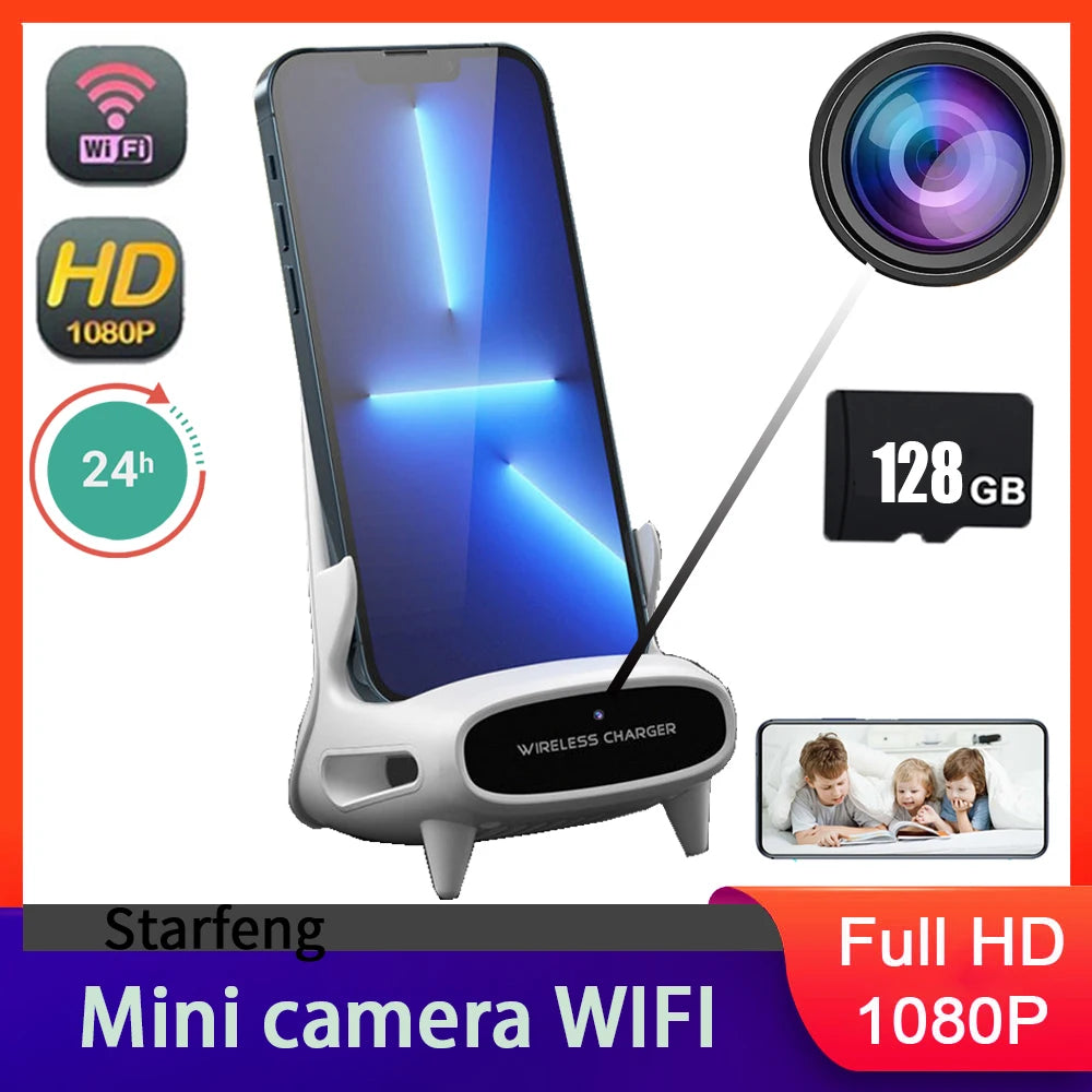 Mini Camera Clock Full HD 1080P Wireless WiFi Camera Home Monitoring Control IR Night View DVR Monitoring Video wireless charger