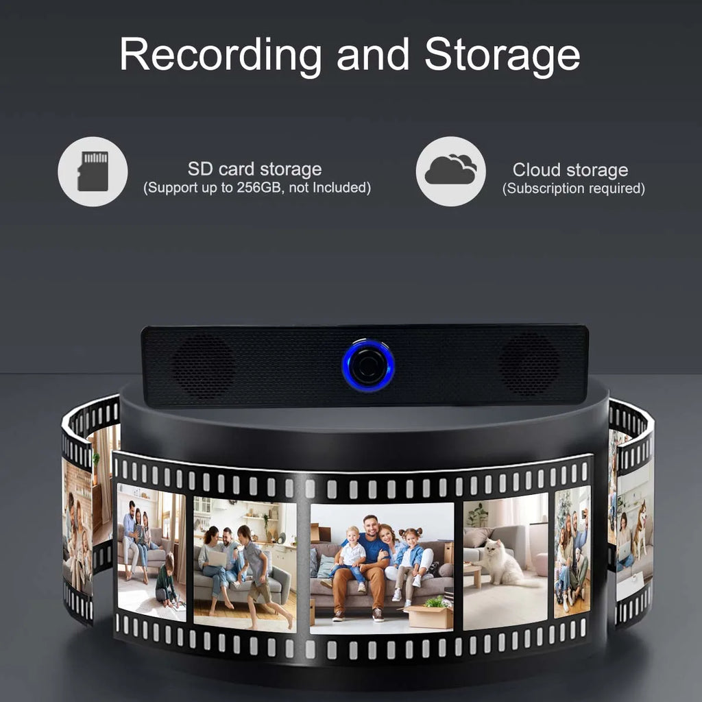 4K WiFi Desktop Bluetooth Speaker Camera – Motion Detection, Remote Viewing, Loop Recording, Home Office Surveillance Monitor