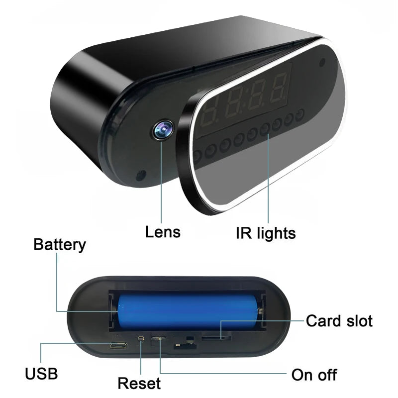 Wifi Mini Clock Camera Remote Viewing With Night Vision 1080P Surveillance Camera Remote Control Motion Detection For Household