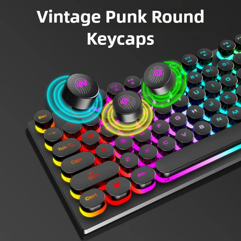 TF270 Wired Keyboard Mouse Combos Cool Backlight Effect 104 Keys Multimedia Function Punk Keyboard Optical Engine Mouse for PC