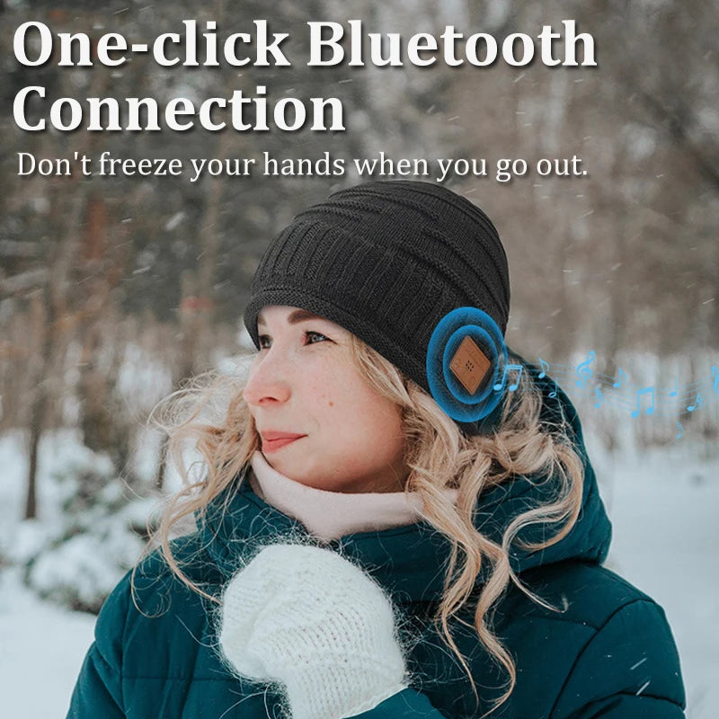 Winter Bluetooth Headphone Outdoor Warm Music Knitting Cap Rechargeable Wireless Stereo Earphone Beanie Hat Handsfree Microphone