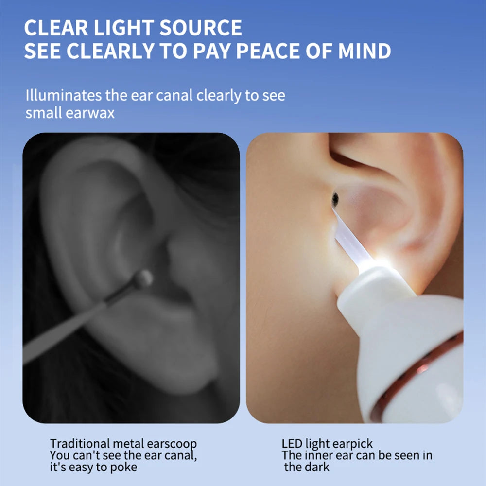 Electric Luminous Ear Wax Suction Remover Ear Wax Pick Set Cleaner LED Light Ear Cleaner Tool Rechargeable For Children Adults