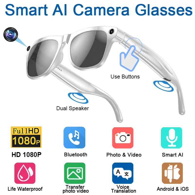 xkoenPro AI Smart Glasses 100MP Camera Built-in Flash Waterproof Bluetooth Call Playing Music Take Photos Audio/Video Recording