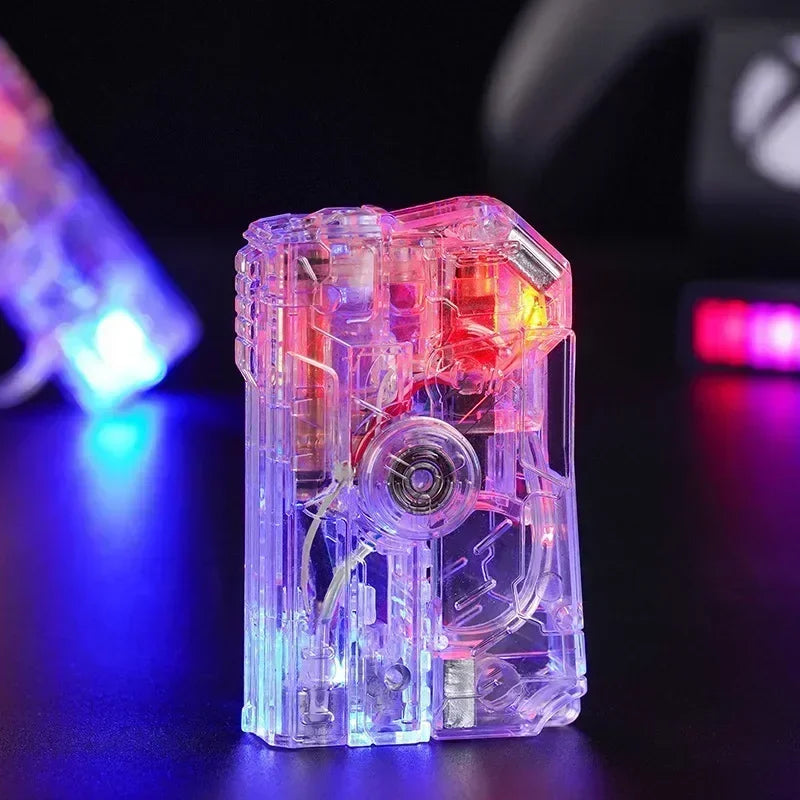 2025 New Creative Luminous Transparent Gyroscope Lighter 2-in-1 Folding Rotating Decompression Windproof Lighter Men's Gift