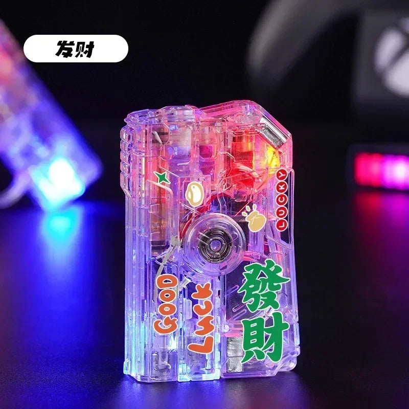 2025 New Creative Luminous Transparent Gyroscope Lighter 2-in-1 Folding Rotating Decompression Windproof Lighter Men's Gift