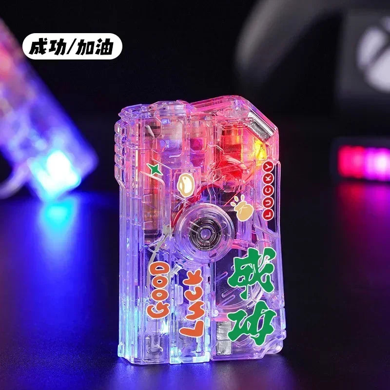 2025 New Creative Luminous Transparent Gyroscope Lighter 2-in-1 Folding Rotating Decompression Windproof Lighter Men's Gift