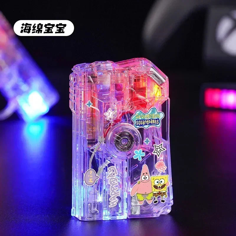 2025 New Creative Luminous Transparent Gyroscope Lighter 2-in-1 Folding Rotating Decompression Windproof Lighter Men's Gift