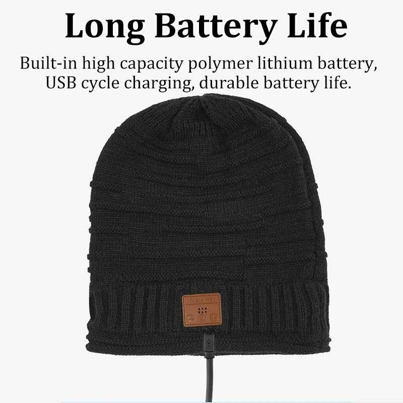 Winter Bluetooth Headphone Outdoor Warm Music Knitting Cap Rechargeable Wireless Stereo Earphone Beanie Hat Handsfree Microphone