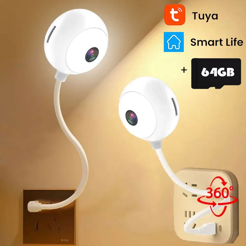 Tuya Indoor USB Light Bulb WiFi Camera 2K 5MP Mini Wireless Security IP Camera IR Color Night Vision Smart Life Baby Monitor Cam