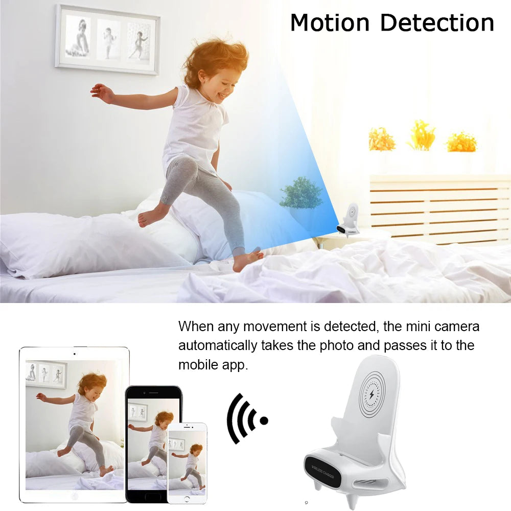 Mini Camera Clock Full HD 1080P Wireless WiFi Camera Home Monitoring Control IR Night View DVR Monitoring Video wireless charger