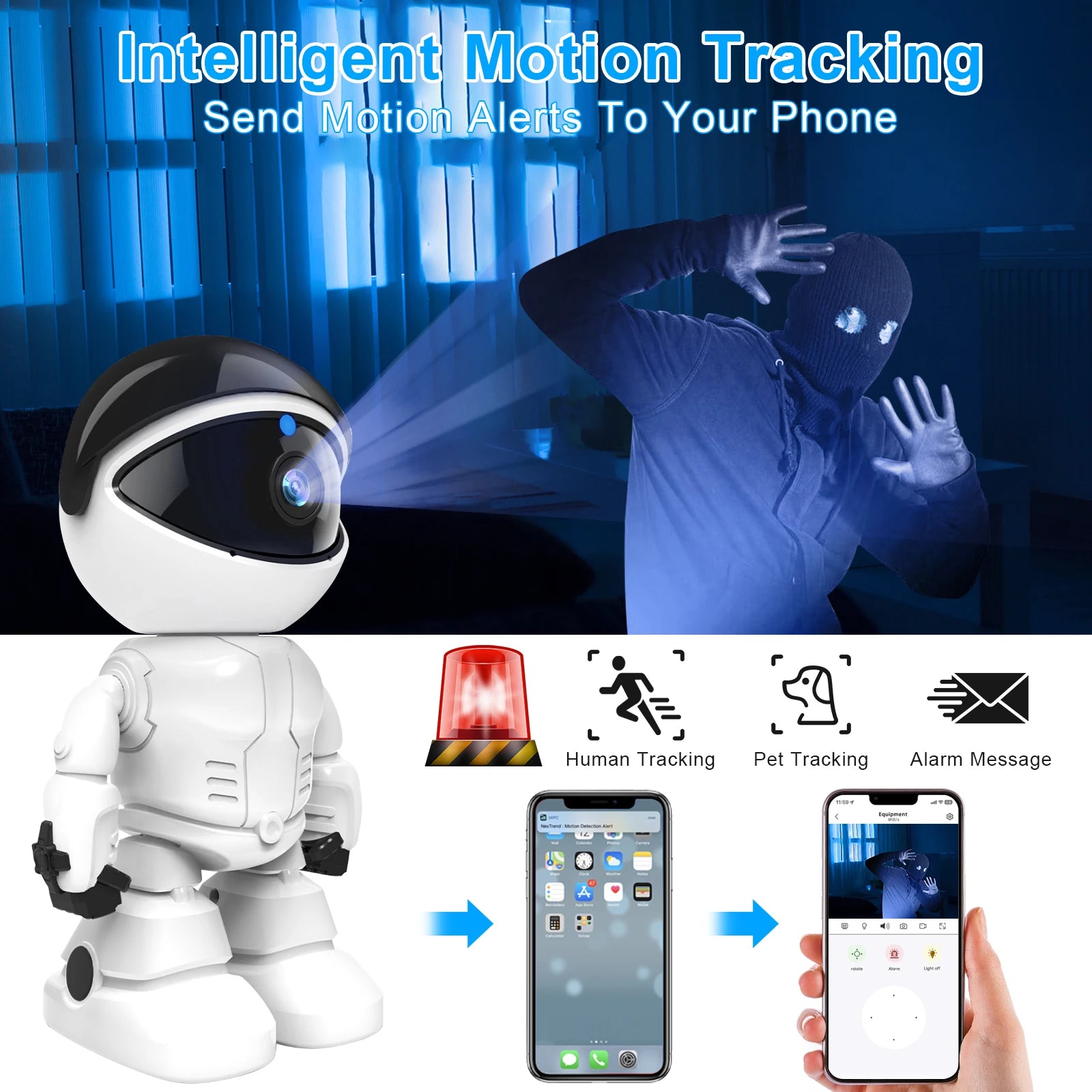 Noahtec Robot Camera Wifi 3MP Indoor Home Security Camera Night Vision Two Way Audio Auto Tracking Indoor Baby Monitor