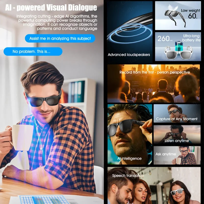 xkoenPro AI Smart Glasses 100MP Camera Built-in Flash Waterproof Bluetooth Call Playing Music Take Photos Audio/Video Recording