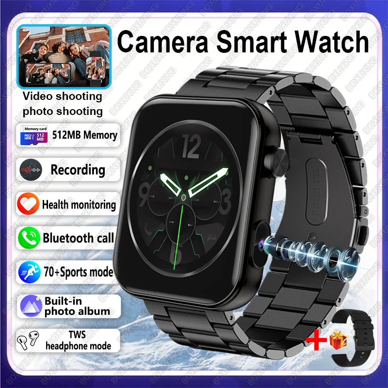 2025 New Camera Smart Watch Men Women Photos Record Video Health Monitor Sports Fitness Waterproof BT Call Recording Smart Watch