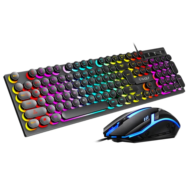 TF270 Wired Keyboard Mouse Combos Cool Backlight Effect 104 Keys Multimedia Function Punk Keyboard Optical Engine Mouse for PC
