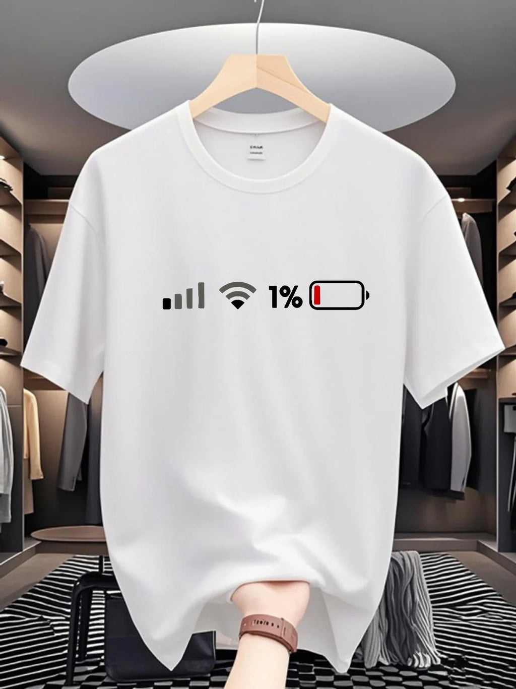 1% Battery T-Shirt - Funny Walking Theme Graphic, Crew Neck Tee Shirt Perfect Gift for Men Women, Everyday T-Shirt Tee Shirt
