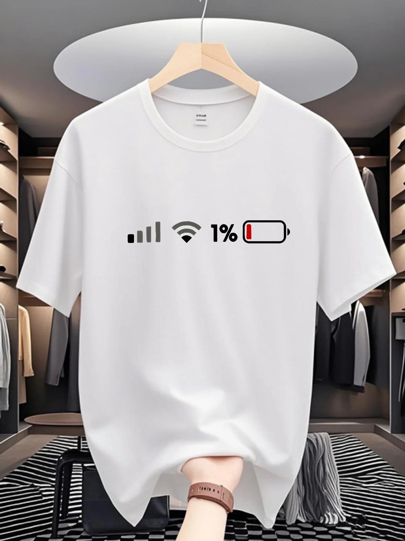 1% Battery T-Shirt - Funny Walking Theme Graphic, Crew Neck Tee Shirt Perfect Gift for Men Women, Everyday T-Shirt Tee Shirt