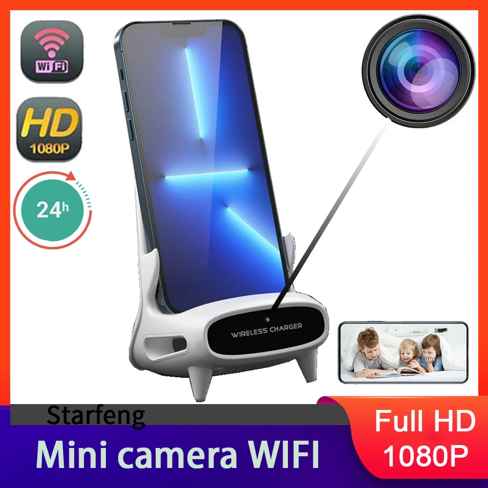 Mini Camera Clock Full HD 1080P Wireless WiFi Camera Home Monitoring Control IR Night View DVR Monitoring Video wireless charger