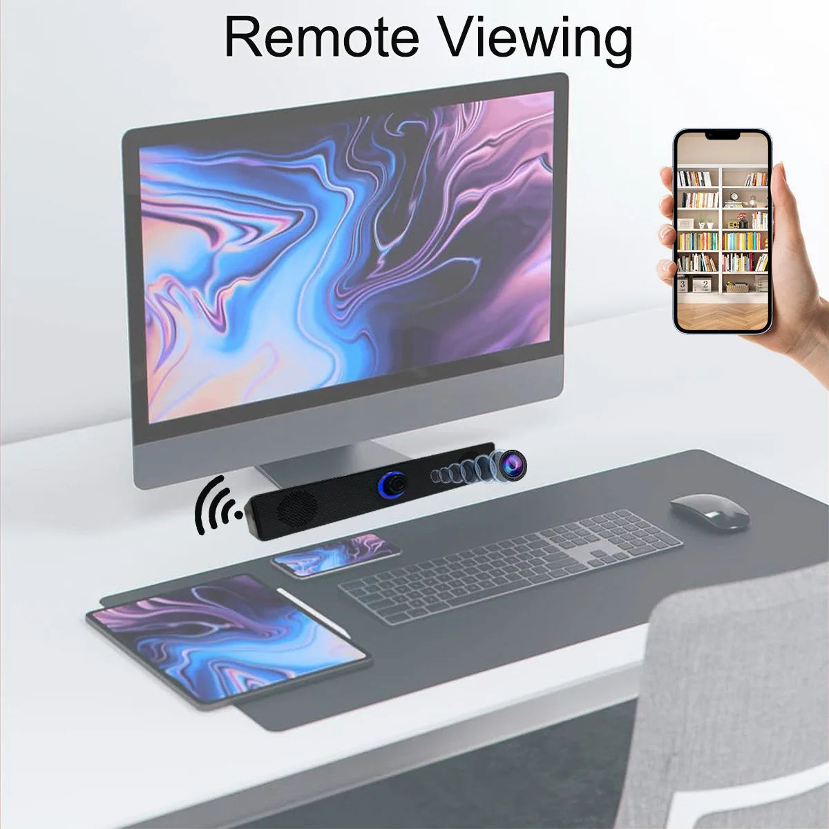 4K WiFi Desktop Bluetooth Speaker Camera – Motion Detection, Remote Viewing, Loop Recording, Home Office Surveillance Monitor