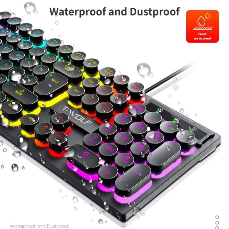 TF270 Wired Keyboard Mouse Combos Cool Backlight Effect 104 Keys Multimedia Function Punk Keyboard Optical Engine Mouse for PC