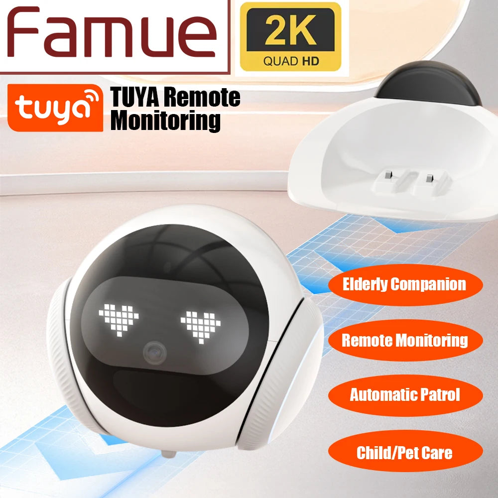 Famue Automatic Charging Robot Camera HD 2K 5G WIFI IP Camera Pet Mobile Tracking Night Vision CCTV Remote View TUYA APP Camera