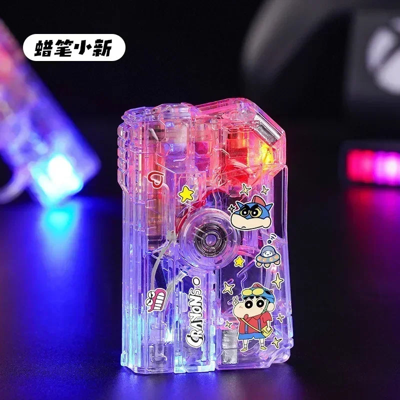 2025 New Creative Luminous Transparent Gyroscope Lighter 2-in-1 Folding Rotating Decompression Windproof Lighter Men's Gift