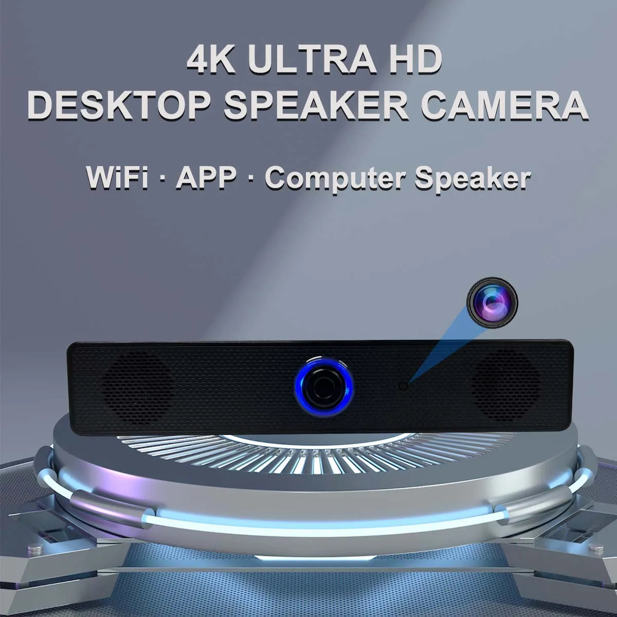 4K WiFi Desktop Bluetooth Speaker Camera – Motion Detection, Remote Viewing, Loop Recording, Home Office Surveillance Monitor